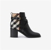 Burberry - Ankle Boots - Beige Check Side & Black Leather Block Heel UK3 36 US6