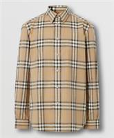 Burberry - Check Shirt - Beige Yellow Plaid Cotton Long Sleeve - L -New&Tag - L Regular