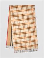 Burberry - Large Cashmere Scarf - Reversible Orange Check | Beige Icon Stripe