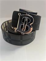 Black/Apricot Reversible Burberry TB Belt with Silver Buckle 110cm
