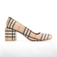 Burberry - Check Pumps - Beige Plaid Mid Block Heel Shoes - EU41/ UK8 / US11