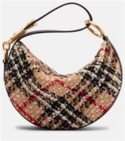 Burberry -Knight Arc Bag- Beige Boucle Knit Check & Brown Leather - New&Tags