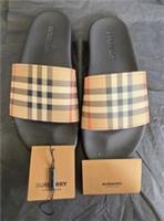Burberry Open Toe Sliders Checked Pattern Furley Uk 7 Eu 40 Rrp &pound;325 #Q232