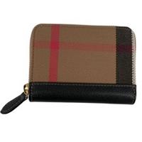 Burberry Brown and Black Nova Check Leather Zip Around Purse