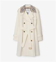 Burberry -Castleford Trench Coat- Mid Length White Cotton Check Collar UK10 US8 - 10 Regular