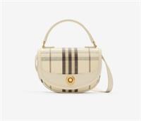 Burberry Mini Highlands Bag White / Beige Leather & Check - Crossbody - NEW