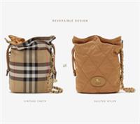 Burberry Horseshoe Crossbody Bucket Bag Reversible Brown / Beige Check