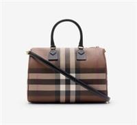 Burberry - Medium Bowling Bag - Birch Brown Check & Black Leather Tote + Strap