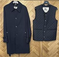 Burberry Navy Leather Trim Trench Car Coat & Prorsum Quilted Gilet Set IT 48 New - Small/Medium Regular