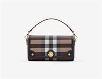 Burberry - Top Handle Note Bag - Birch Brown Check & Black Leather - Crossbody
