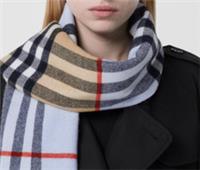 BURBERRY - Cashmere Scarf - Reversible Beige Blue Check 168x30 - *New&Tags*