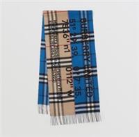 Burberry - Cashmere Scarf - Beige & Blue Check Logo - Large - 200x36 cm