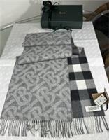 Burberry Genuine 100%Cashmere Grey Monogram Check Reversible Scarf NEW RRP £540