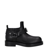 BURBERRY Mens Saddle Mini Ankle Boot Black Leather Buckle Round Toe UK8 RRP 1390