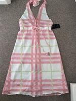 NEW £315 BURBERRY LONDON Blaisdon Silk Cotton Mix Tie Neck Checked Dress UK 10 - 10 Regular