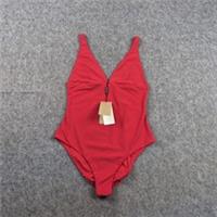 Burberry Swimsuit Womens Large Red Plunge V Neck One Piece Logo Swimwear Beach - L Regular