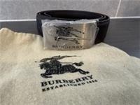 Authentic Burberry Mens Brown Leather Belt Etched Knight Buckle Designer Belt