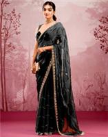 Soft Burberry Silk Saree Mirror Embroidery bollywood party wear designer sari