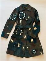 Burberry 100% Calf Suede Trench with Dark Topaz Green and Brown Floral Design - 40 Regular