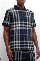 New.BURBERRY mens Check Ferry All Over Check Jacquard Polo Top.sz M.navy.£550