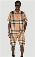 New.BURBERRY mens Check Ferry All Over Check Jacquard Polo Top.sz M. Beige.&pound;550