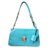 Burberry Vintage Turquoise Leather Turnlock Pochette Shoulder Bag Dustbag New