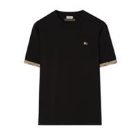 Mens Black Burberry Check Trim Sleeve Embroidered Logo Tshirt - M Regular