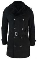 Mens Sherling Sheepskin Black Grey Double Breasted Belted Crombi 3/4 Overcoat