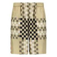 Burberry 'Bradeston' Silk Pixel Check Shorts Brown