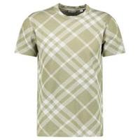 Burberry Check Stretch Cotton Blend T-Shirt in Dark Hunter/White