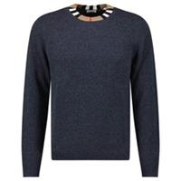 Burberry 'Noland' Knitted Wool/ Cashmere Jumper Check Neck Charcoal Grey