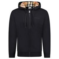 Burberry 'Hove' check Hood Embroidery Logo Hoodie Zip Sweatshirt Black
