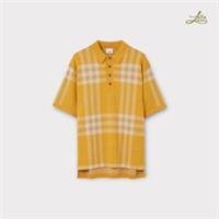 Burberry Check Silk Wool Polo Shirt Oversized Mustard Yellow Size S - S Big & Tall