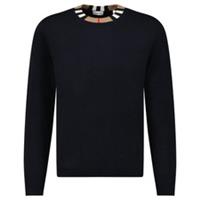 Burberry 'Noland' Knitted Wool/ Cashmere Jumper Check Neck Black