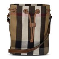 Burberry Check Canvas Small Bucket Bag in Taupe Brown