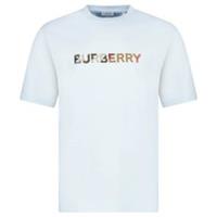 Burberry Check Logo Embroidered T-Shirt Light Blue