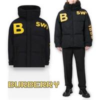 Burberry Logo Printed Hooded Puffer Jacket Black Size M Made in Italy - M Regular