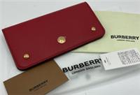 Burberry Rowe Continental Wallet Red Dark Carmine Marais Leather Purse Unused