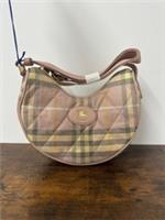 Burberry Womens Pink Check Quilted Nylon Horseshoe Crossbody Bag
