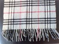 Burberry London 100% Cashmere Grey black plaid scarf [SF]