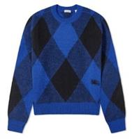 Burberry Large Check Wool Jumper Blue Mens XL Crew Knit Sweater Pullover EKD New - XL Regular