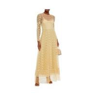 Burberry Ettie Lace Midi Dress Pale Yellow Floral Embroidery - 2 Regular