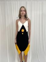 Burberry Dress Women Panel Detail Geometric Print Satin Slip Black Yellow UK 6 - 6 Regular