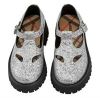 NEW BURBERRY PATENT SILVER GLITTER T BAR CHUNKY MARY JANE SHOES SIZE UK 1 EU 33