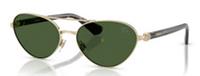 Burberry BE3165 sunglasses feature a shiny gold metal frame with green lenses.