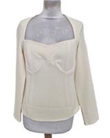 Zara Women's Top Size M Ivory Sweetheart Underwire Crepe Zip L/Sleeve New - 8 Regular
