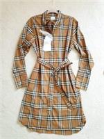 BNWT Burberry Ivery Check Knee-Length Cotton Dress Brown Taupe UK 8 US 6 EU 40 - 8 Regular