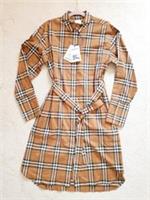 BNWT Burberry Ivery Check Knee-Length Cotton Dress Brown Taupe UK 10 US 8 EU 42 - 10 Regular