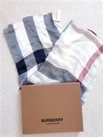New Burberry London Monogram Check White Pink Silk Lightweight Scarf 200x70