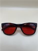 Burberry Unisex Red Leopard Print Square Rectangular Sunglasses Striped Arms